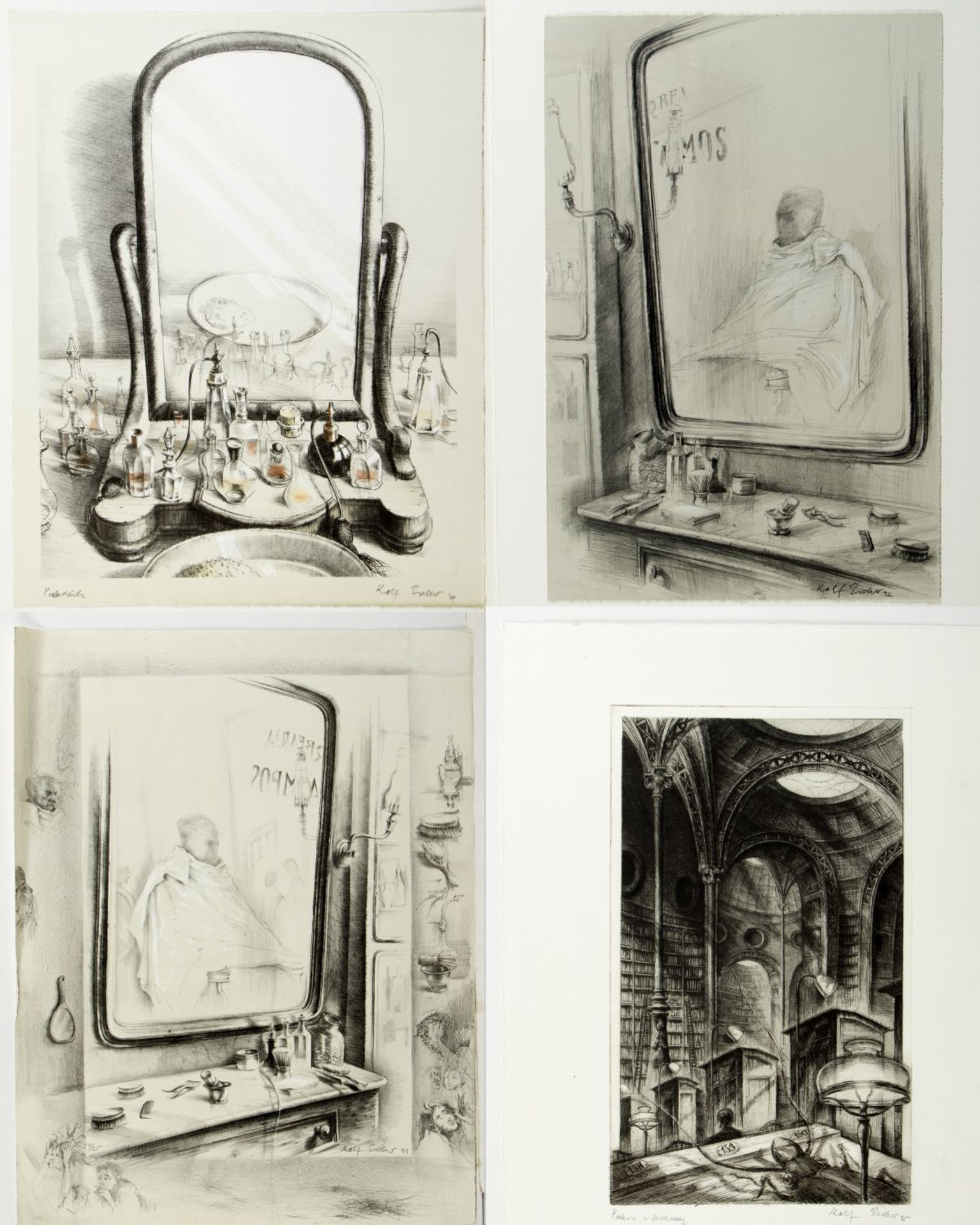 Escher, Rolf. 1936 HagenIm Spiegel. Bibliothek. 3 Lithographien. 1 Radierung. Sign. Bis 70 x 54
