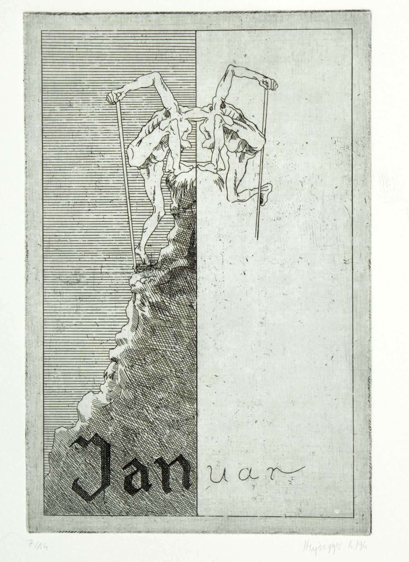 Heydegger, M. Böttcher, P. Werdin, S. u.a.Monatsblätter. Mappe mit 12 Bll. versch. Techn. Sign. bzw. - Bild 3 aus 5