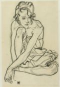 Schiele, Egon. 1890 Tulln - Wien 1918Die Kauernde. Lichtdruck. 45 x 29,5 cm.