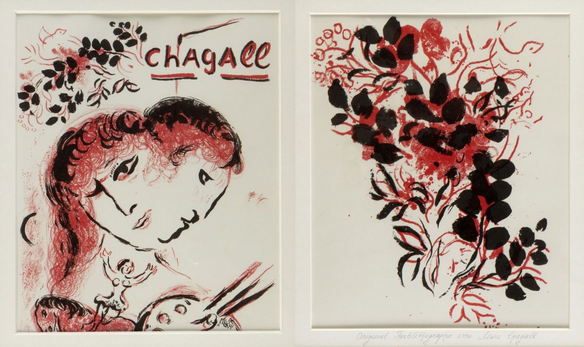 Chagall, Marc. 1887 Witebsk - Paul de Vence 1985Paar. Blumenbouquet. 2 Farblithographien aus