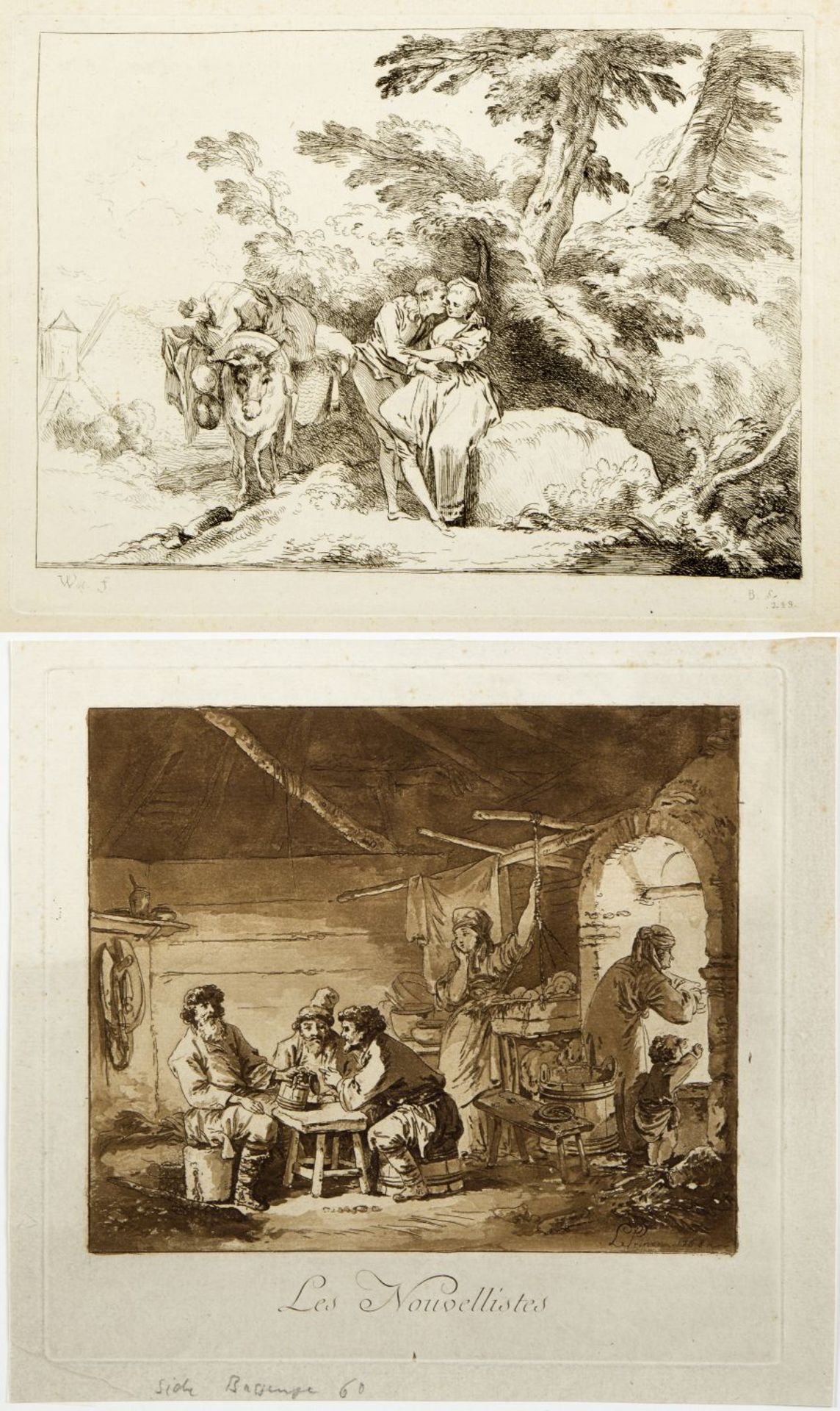 Boucher. Le PrinceSchäferstündchen. Le Nouvellistes. 2 Radierungen. Bis 24 x 32,5 cm.