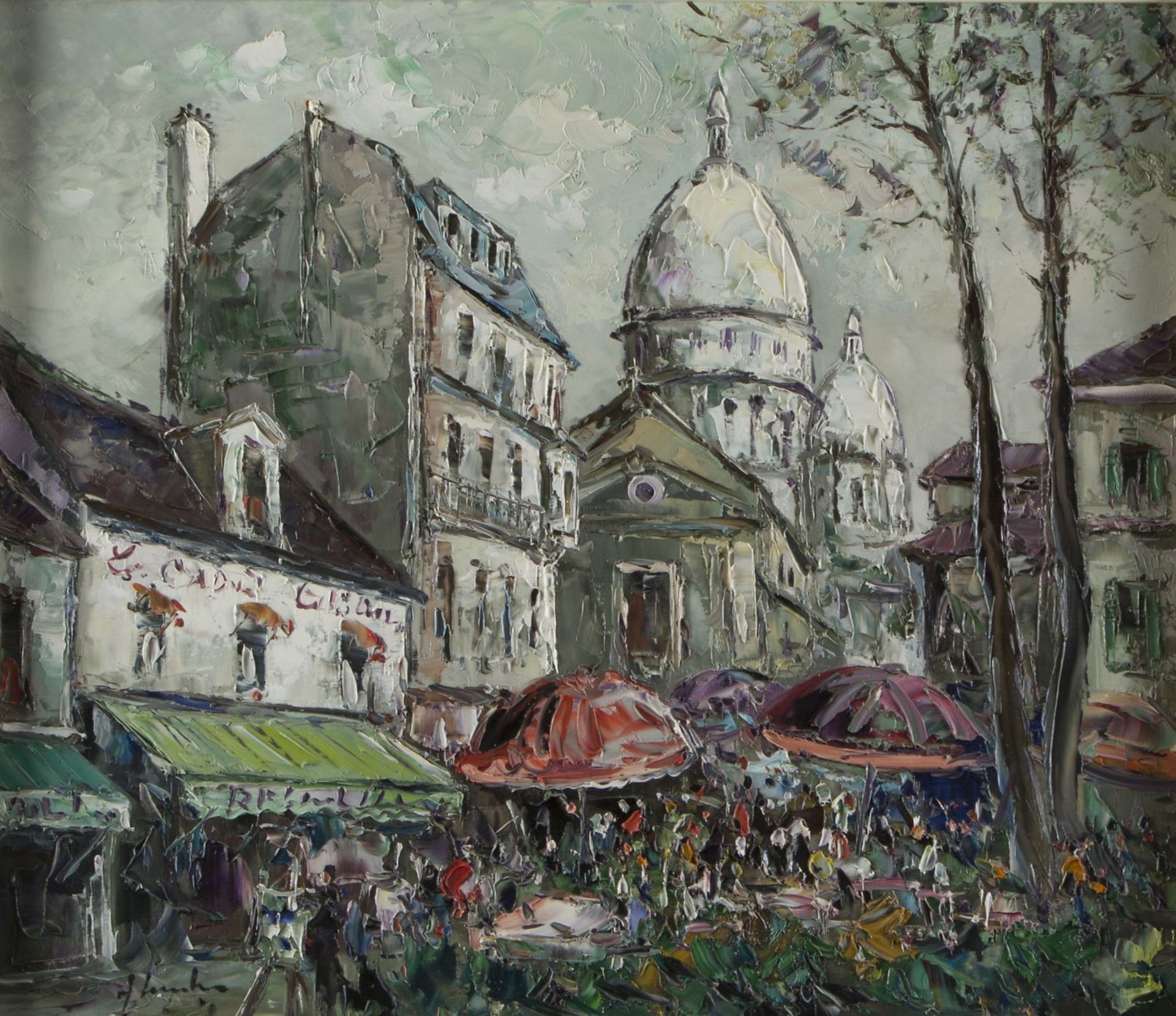 Lentz, J.Place du Tertre in Paris. Öl/Lwd. Sign. 60 x 70,5 cm. Gerahmt.