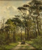 Eickelberg, Willem Hendrik. 1845 Amsterdam - Hilversum 1920Rast auf einem Waldweg. Öl/Holz. Sign.