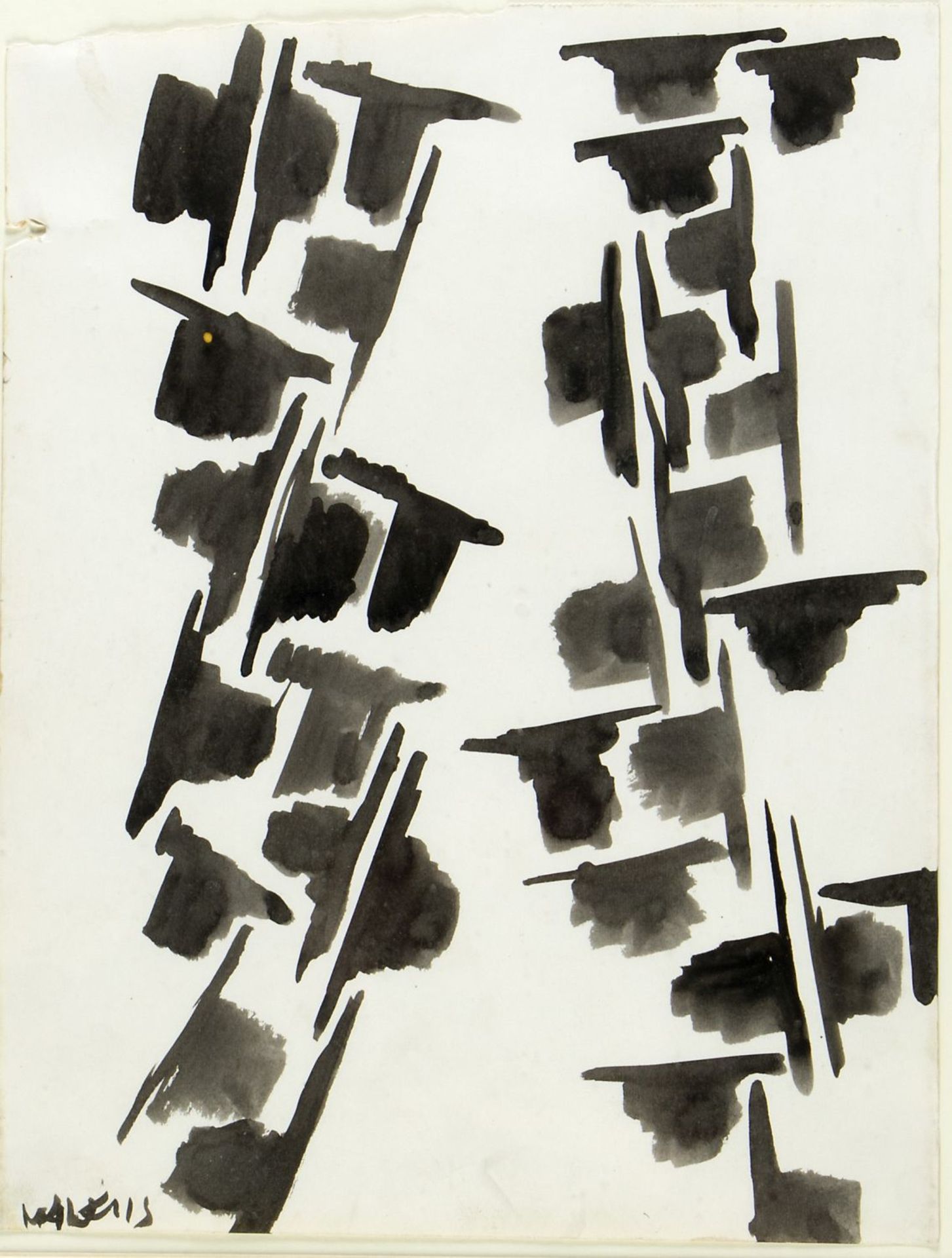 Lüpertz, Markus. 1941 LiberecKomposition. Aquarell. Sign. 37 x 25 cm. Das Papier ist oben am Rand