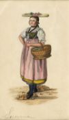 Schweiz, 19. Jh.Frau in Luzerner Tracht. Aquarell. 14,5 x 8 cm.