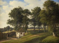 Kiaerskou, Frederic Christian. 1805 - Kopenhagen - 1891Sommerlicher Wildpark in Dänemark. Öl/Lwd.