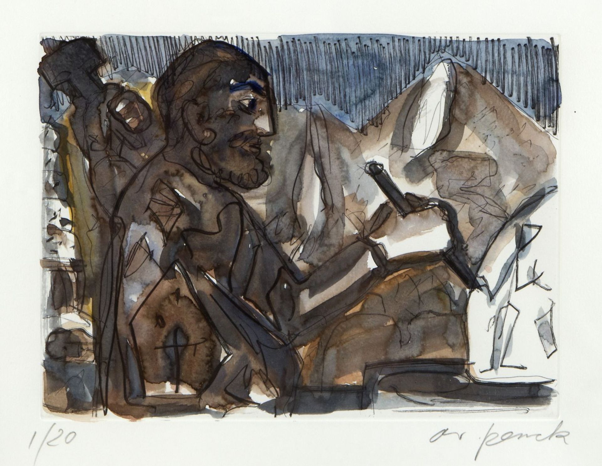 Penck, A.R. 1939 Dresden - Zürich 2017Bildhauer-Marmor. Bildhauer-Holz. Trinker-Verzweifelung. ( - Bild 2 aus 4