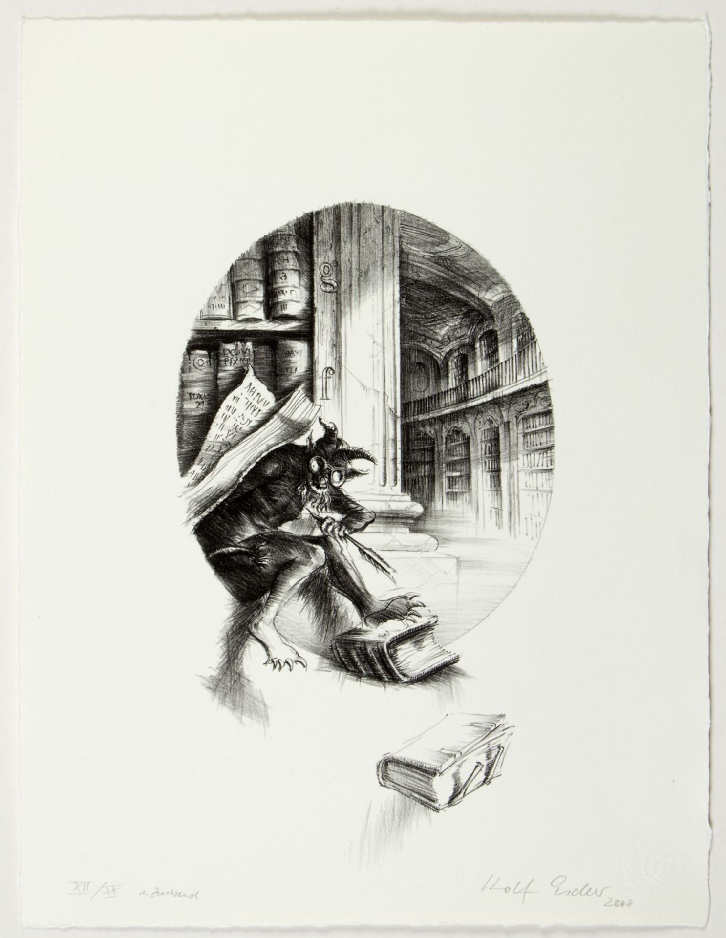 Escher, Rolf. 1936 HagenSchuh. Marmeladenglas mit Fliege. Hirschkäfer und alte Bücher. Teufel in der - Image 5 of 5