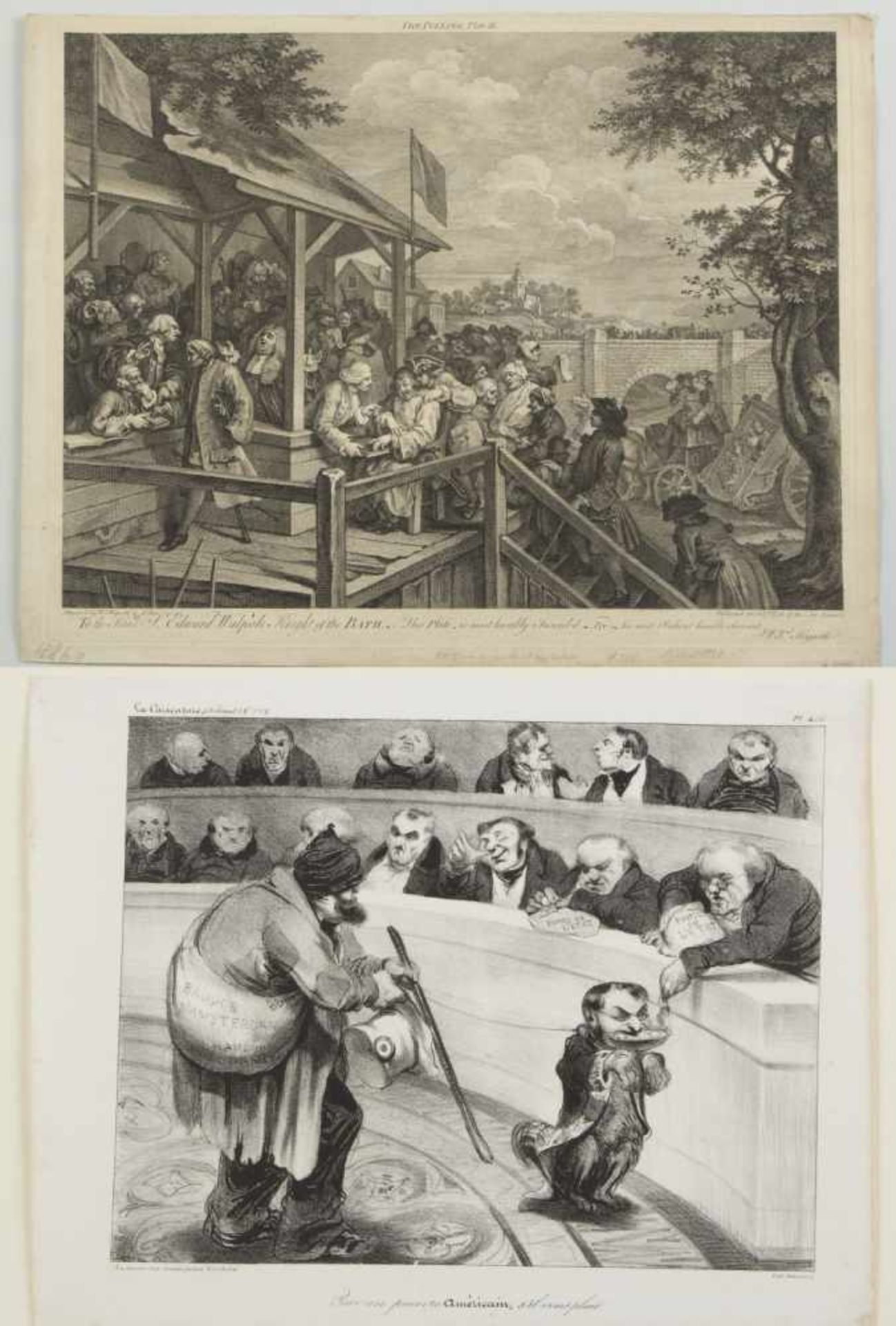 Hogarth. Delaunois u.a.Karikaturen, Ansichten u.a. 32 Bll. versch. Techn. Bis 44 x 46 cm.