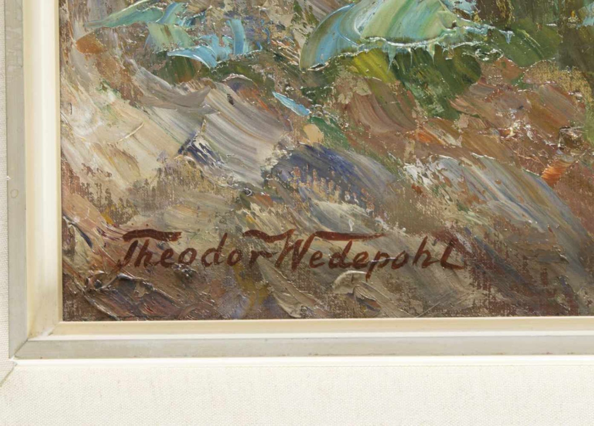 Wedepohl, Theodor. 1863 Exter - New York 1931Seeufer mit Kiefern. Öl/Lwd. Sign. 100,5 x 80,5 cm. - Bild 2 aus 3