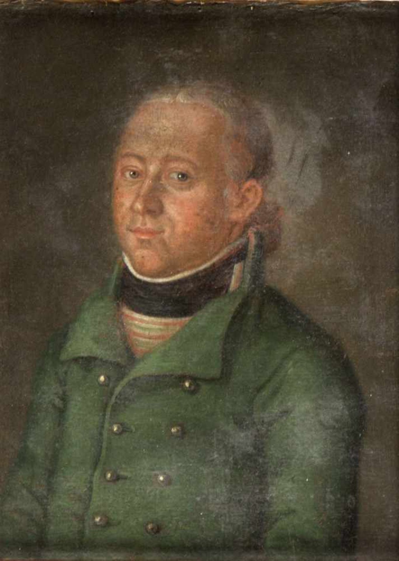 Deutsch, 19. Jh.Brustbild eines Mannes in grüner Jacke. Öl/Papier. 22 x 16 cm.
