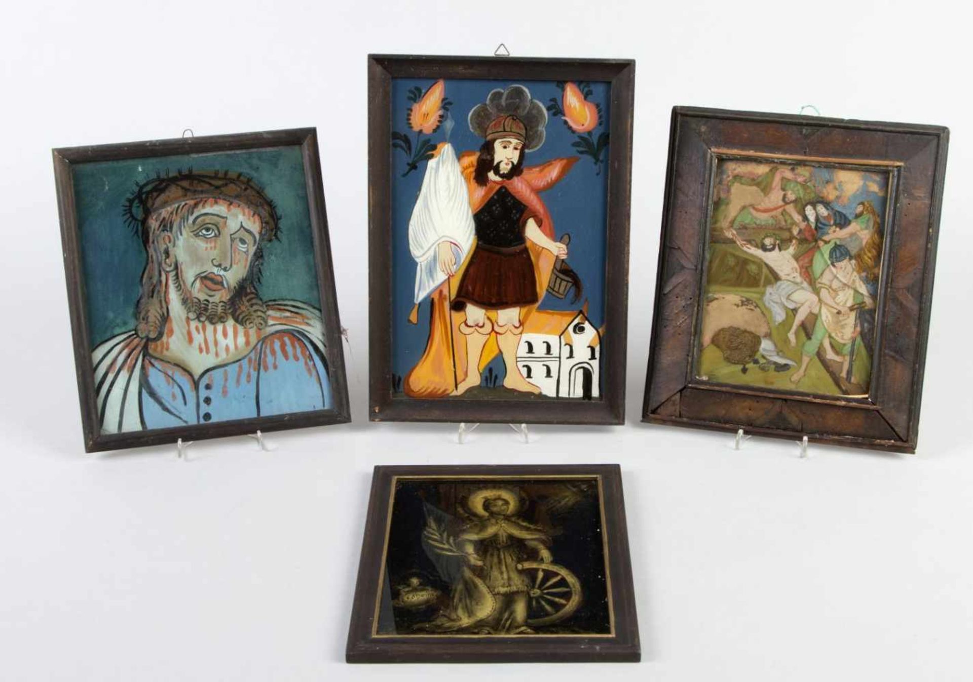 Zehn HinterglasbilderTempera auf Glas. Versch. religiöse Motive u.a. Madonna mit Kind, Kreuzigung - Image 3 of 3