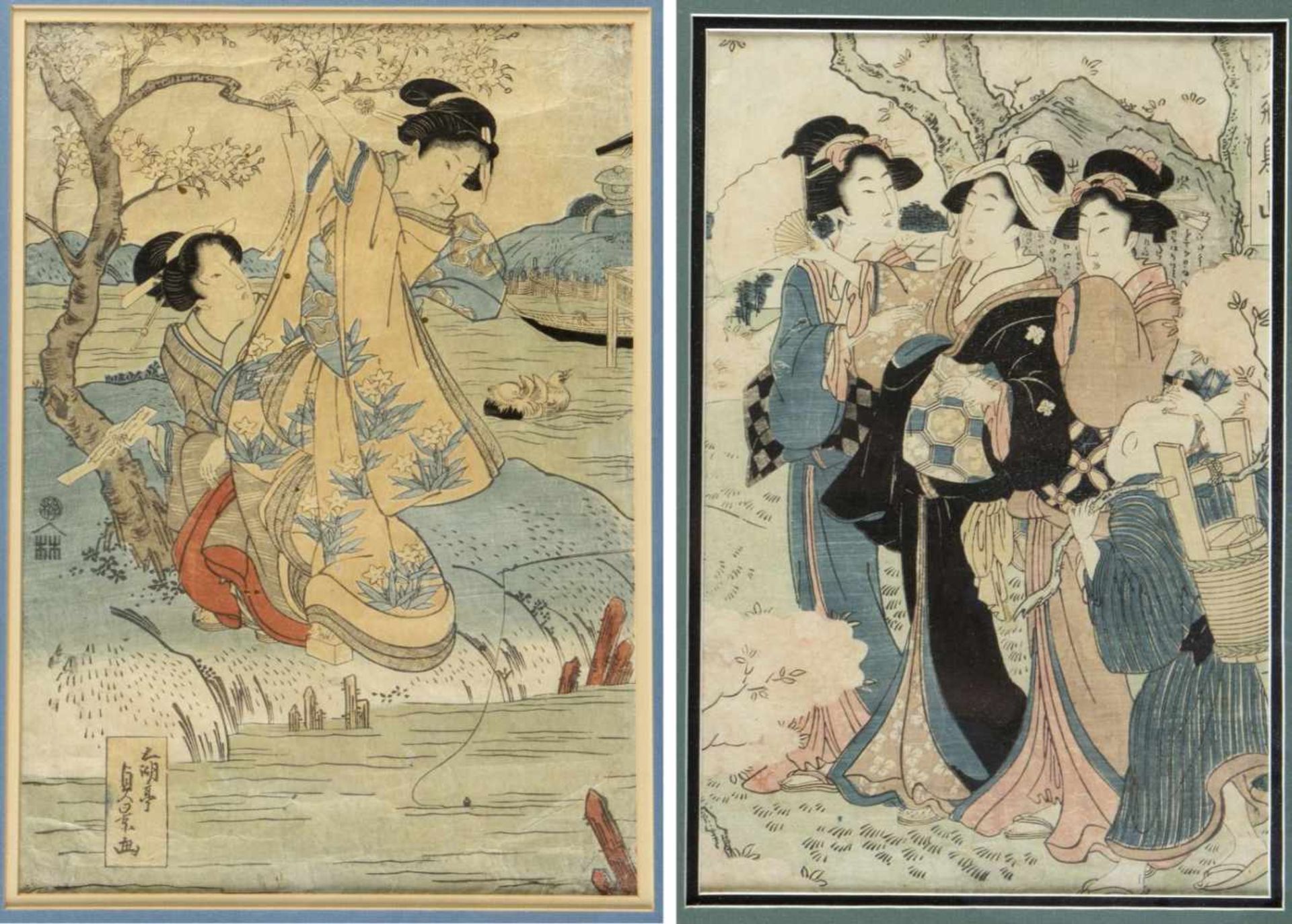 Kunisada. SadakageFrauendarstellungen. 2 Farbholzschnitte. Oban Tate-e. Besch.