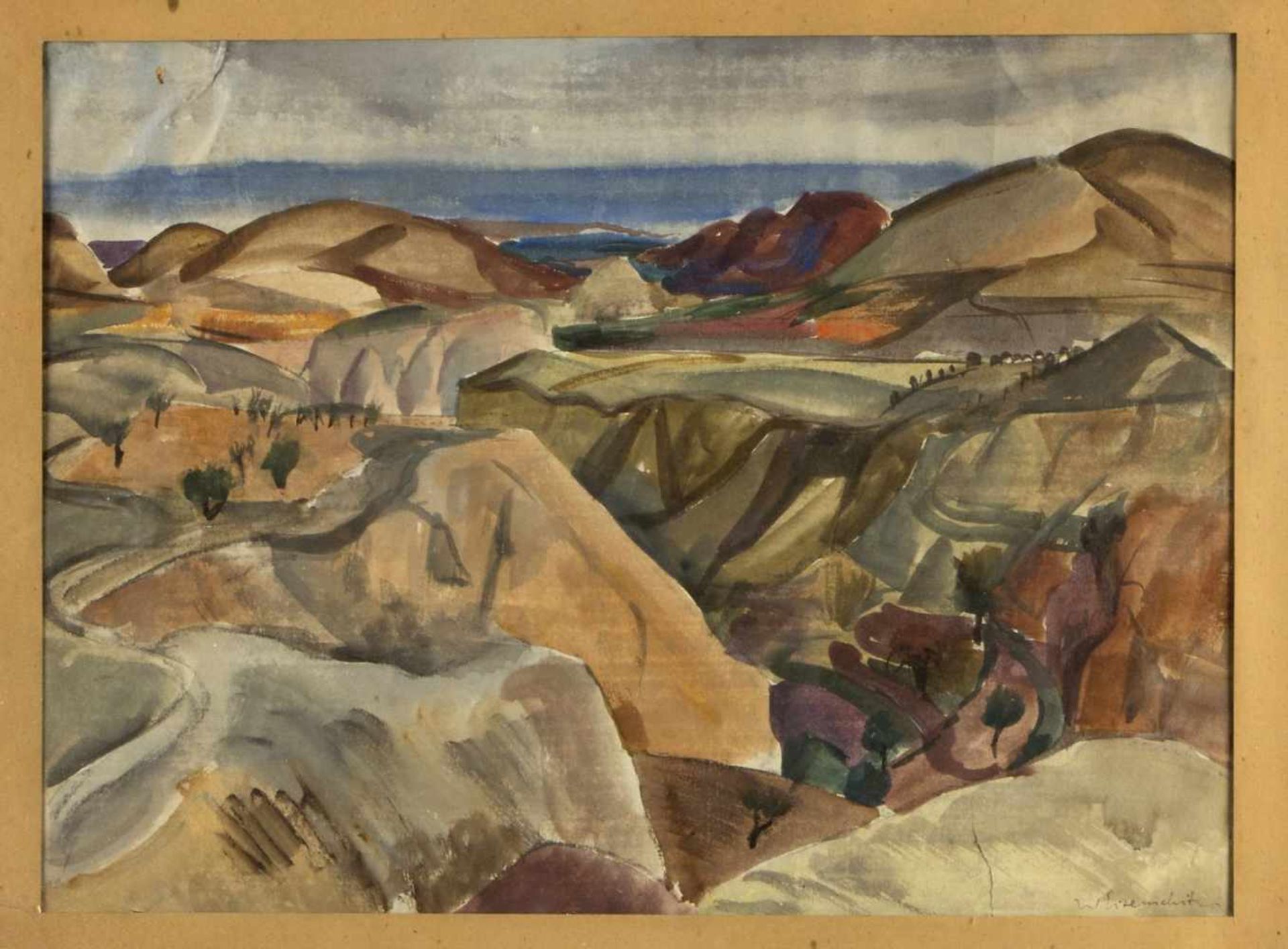 Eisenhut, Willy. 1889 - 1974Südliche Küstenlandschaft. Aquarell. Sign. 37,5 x 51 cm. Oben links