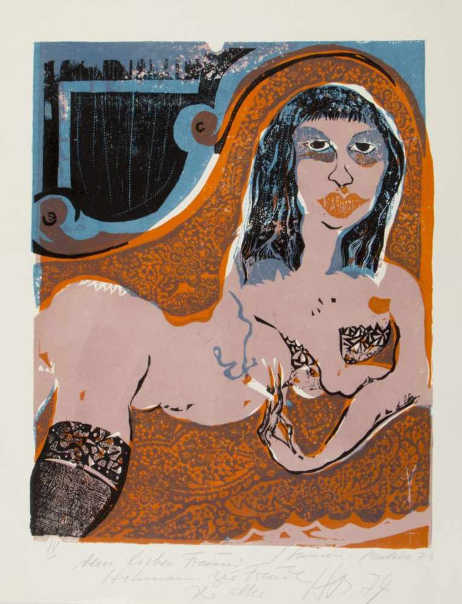 Hansen-Bahia, Karl Heinz. 1915 Hamburg - Sao Paolo 1978Liegender weiblicher Akt mit Zigarette. - Image 2 of 5