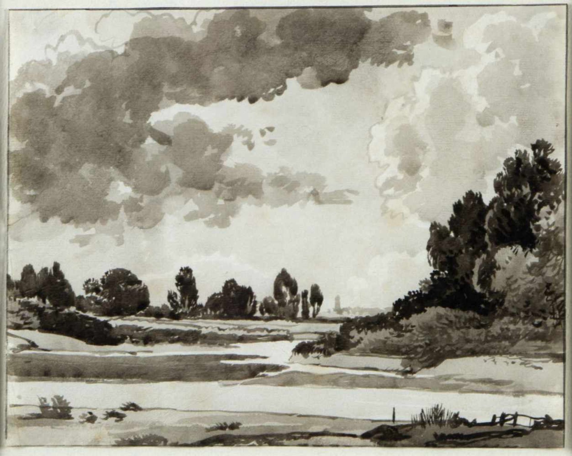 Kobell, Franz Innocenz Josef. 1749 Mannheim - München 1822. Zugeschrieben Weite bewölkte Landschaft.