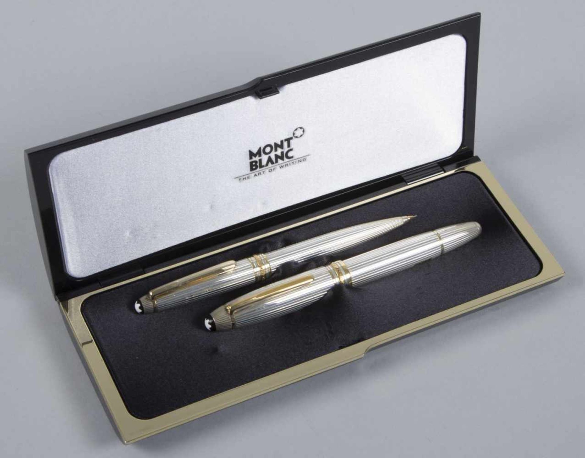 Montblanc Meisterstück-Füller Nr. 146 "Solitär" und passender DrehbleistiftSilber 925 und