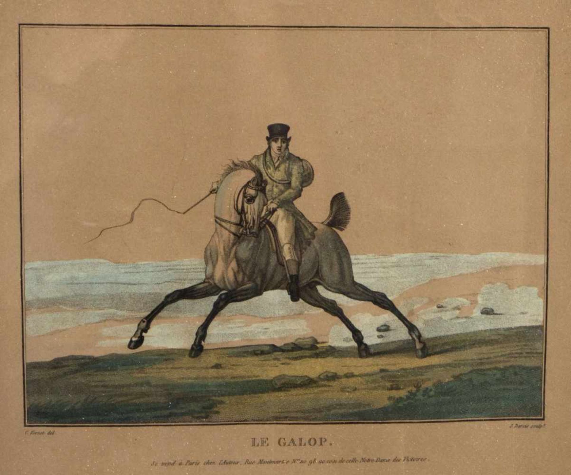 Darcis, J.Cheval de Chasse. Le Galop. 2 kol. Radierungen. 24,5 x 28,5 cm. Gebräunt und besch. - Bild 3 aus 3