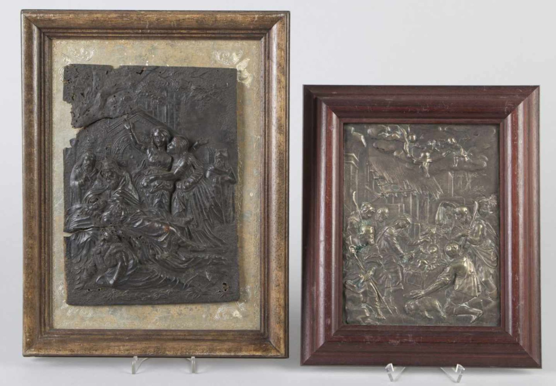 Fünf Reliefs mit biblischen SzenenVerschiedene Materialien u.a. Holz und Metallblech. U.a. "Anbetung - Image 2 of 3