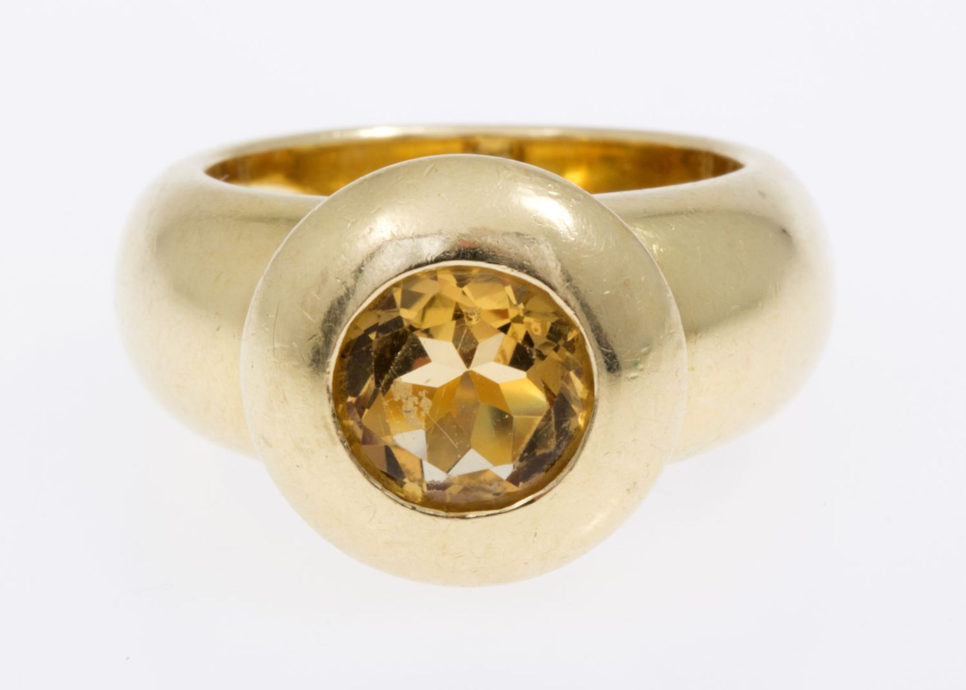 Zeitloser Citrin-Ring von CADA, MünchenGelbgold 750. Runder Ringkopf, ausgefasst mit rundem - Bild 2 aus 3