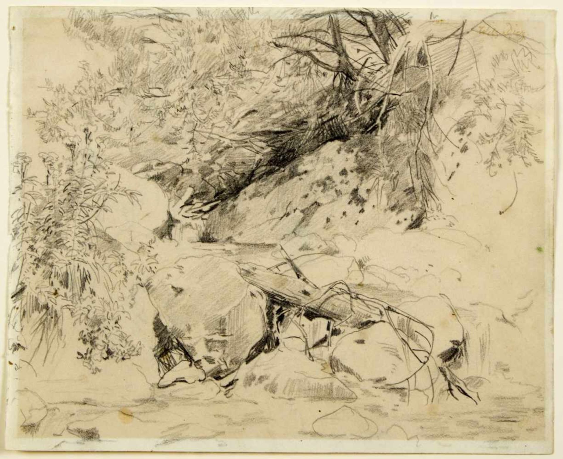 Diez, Wilhelm von. Bourgeois, J.I. u.a.Steine am Flussufer. Abfahrender Kahn an einem See. Reiter - Bild 2 aus 4