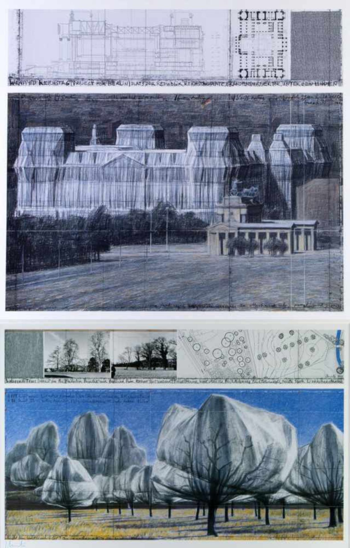 Christo. 1935 Gabrovo/Bulgarien - New York 2020Wrapped Trees. Wrapped Reichstag. 2 Farboffsets. 1