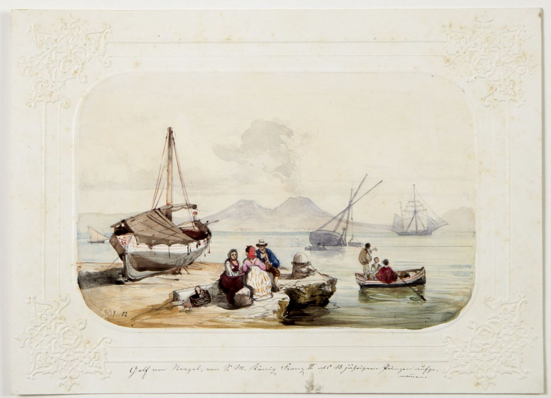 Bourbon, Franz Maria von. 1836 Neapel - Arco 1894Personen im Hafen mit Blick auf den Vesuv. Aquarell