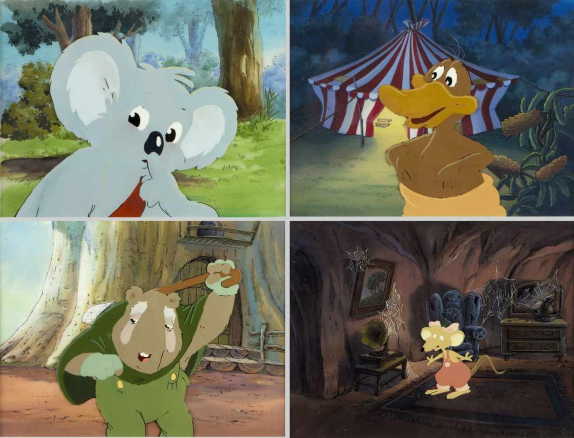 Walt Disney StudiosVier Szenen aus Blinky Bill: Mr. Wombo Wombat, Flap Platypus, Marcia Marsupial