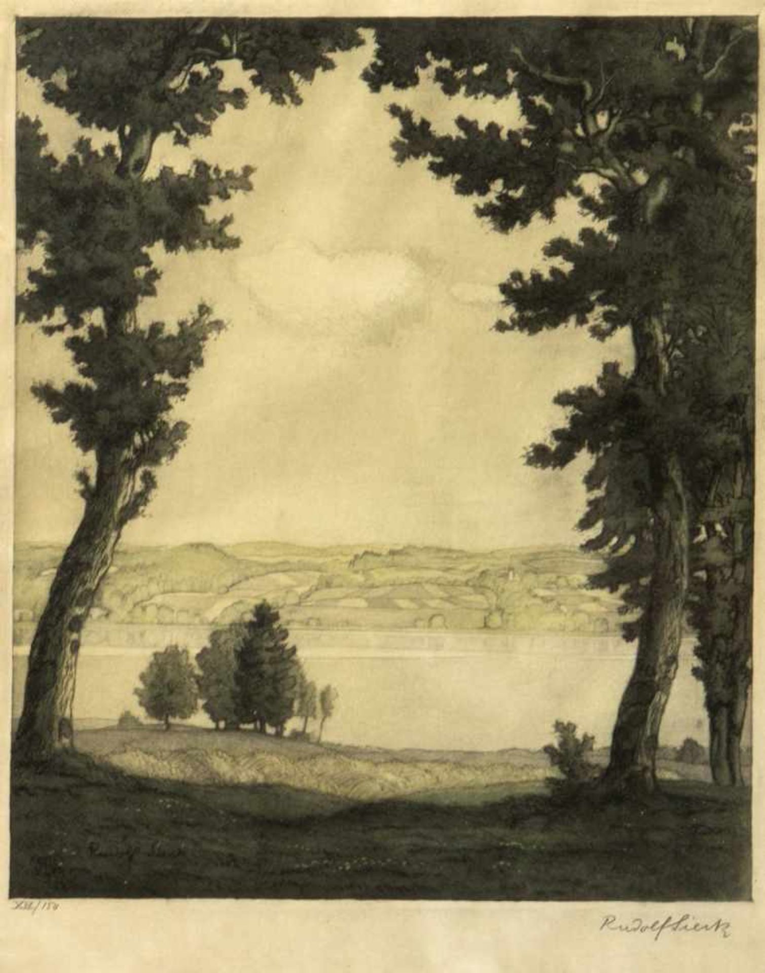 Sieck, Rudolf. 1877 Rosenheim - Prien 1957Blick auf einen Fluss. Weide am Chiemsee. 2 farbige - Bild 2 aus 3