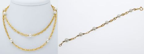 Lange Ankerkette mit Perlen und passendes Armband