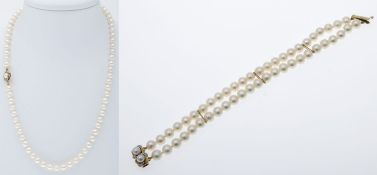 Lange Perlenkette mit Armband, 2-reihig