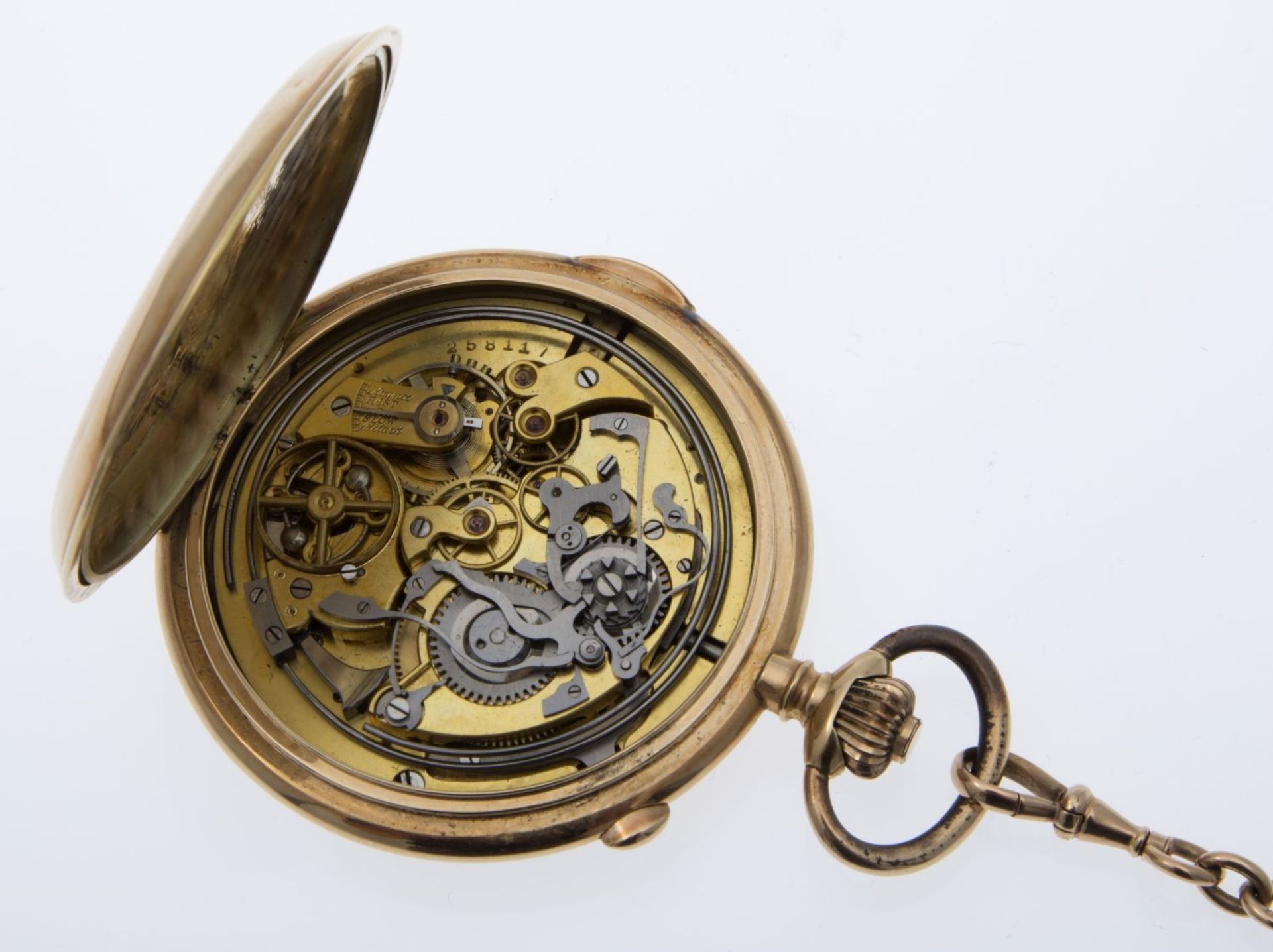 Große Sprungdeckeluhr mit Chronograph und Viertelrepetition an Uhrenkette - Image 4 of 4