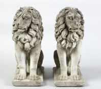 Gartenfigur 1 Paar sitzende Löwen auf Sockel