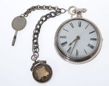 Taschenuhr im Übergehäuse und Chatelaine mit Uhrenschlüssel