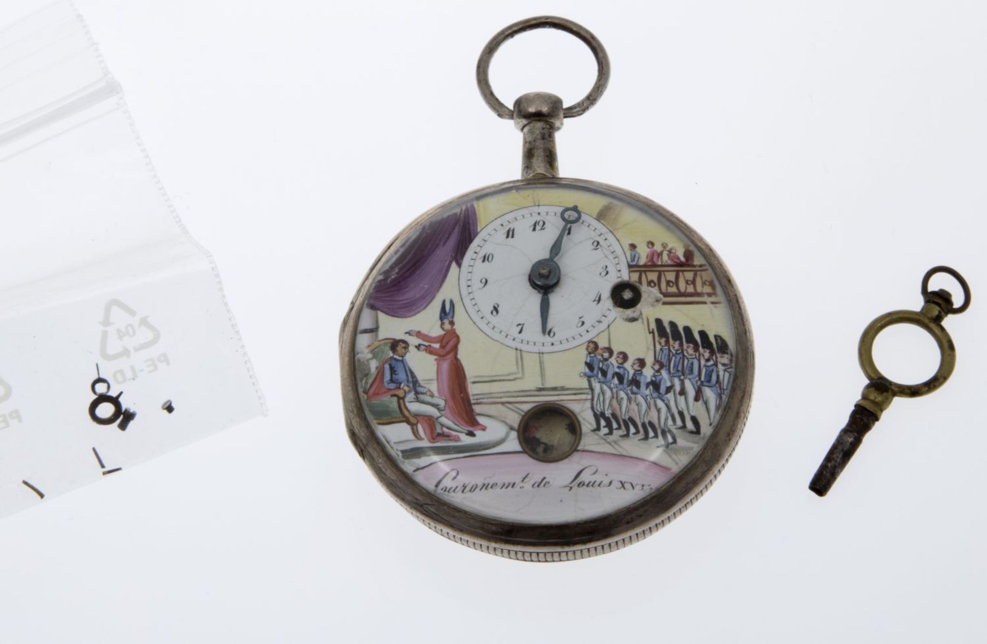 Taschenuhr mit Emailminiatur "Krönung des französischen Königs Ludwig XVIII" und Automat - Bild 2 aus 3