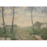 Craeye, E. (Belgischer Maler des 20. Jh.) "Morgenstimmung am Dorfrand", Öl/Holz, sign.u.r. und