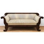 Biedermeier-Sofa, Mahagoni furniert, Faden- und Bandintarsien, volutenartige Armlehnfront,gerade