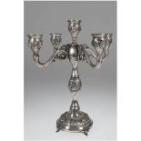 Kandelaber, 5-flammig, 925er Silber, mit reliefiertem Rosendekor, runder, gefüllter Standauf 4