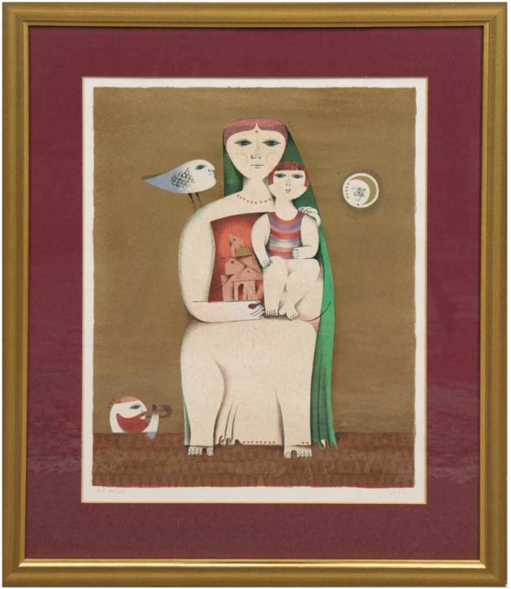 Briss, Sami (1930-) "Frau mit Kind und Vogel", Lithographie, sign. u.r., bez. u.l. "H.C.22/25",