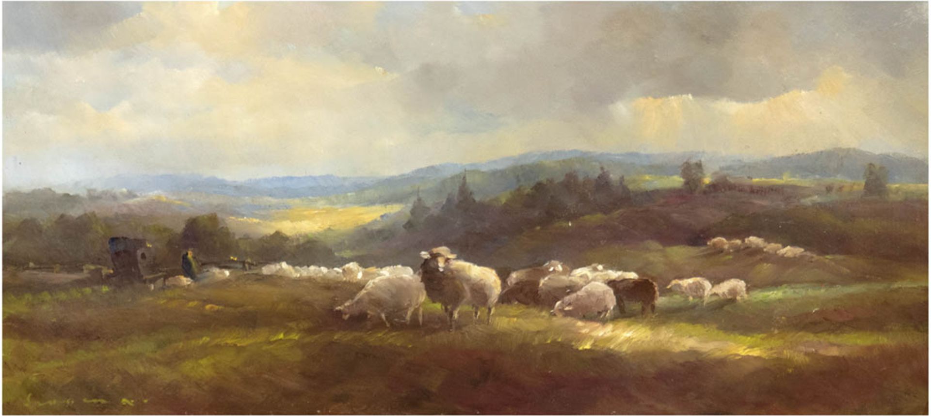 Schomar, Charlotte (Künstlerin 2. Hälfte 20. Jh.) "Schafe auf der Weide", Öl/Hf., sign.u.l., 20x40