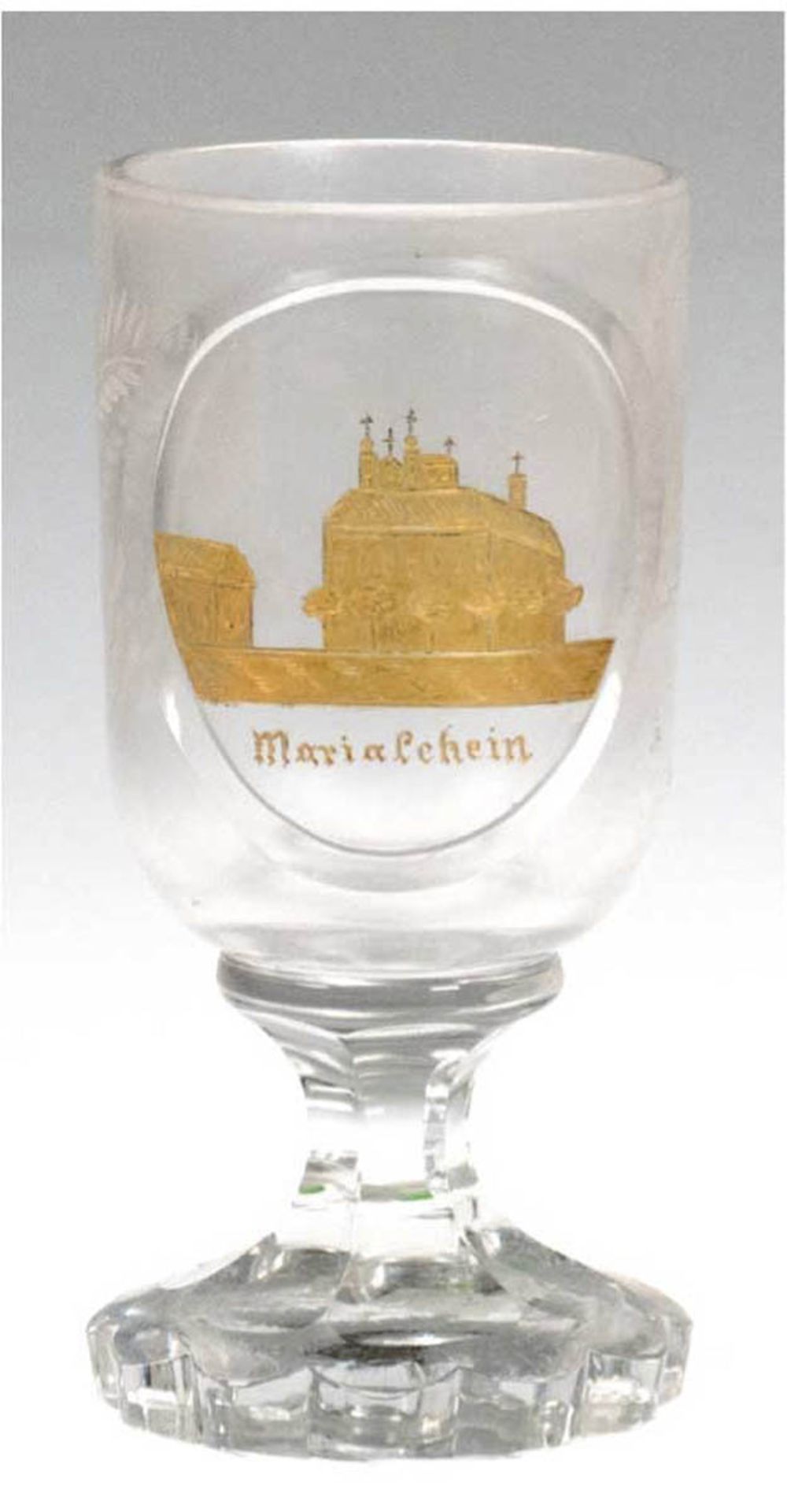 Ansichten-Fußbecher von Mariaschein, Böhmen Mitte 19. Jh., farbloses Glas, Schliff- undSchnittdekor,