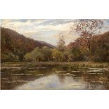 Koken, Gustav (1850 Hannover-1910 ebenda) "Harz-Landschaft am See", Öl/Lw. auf