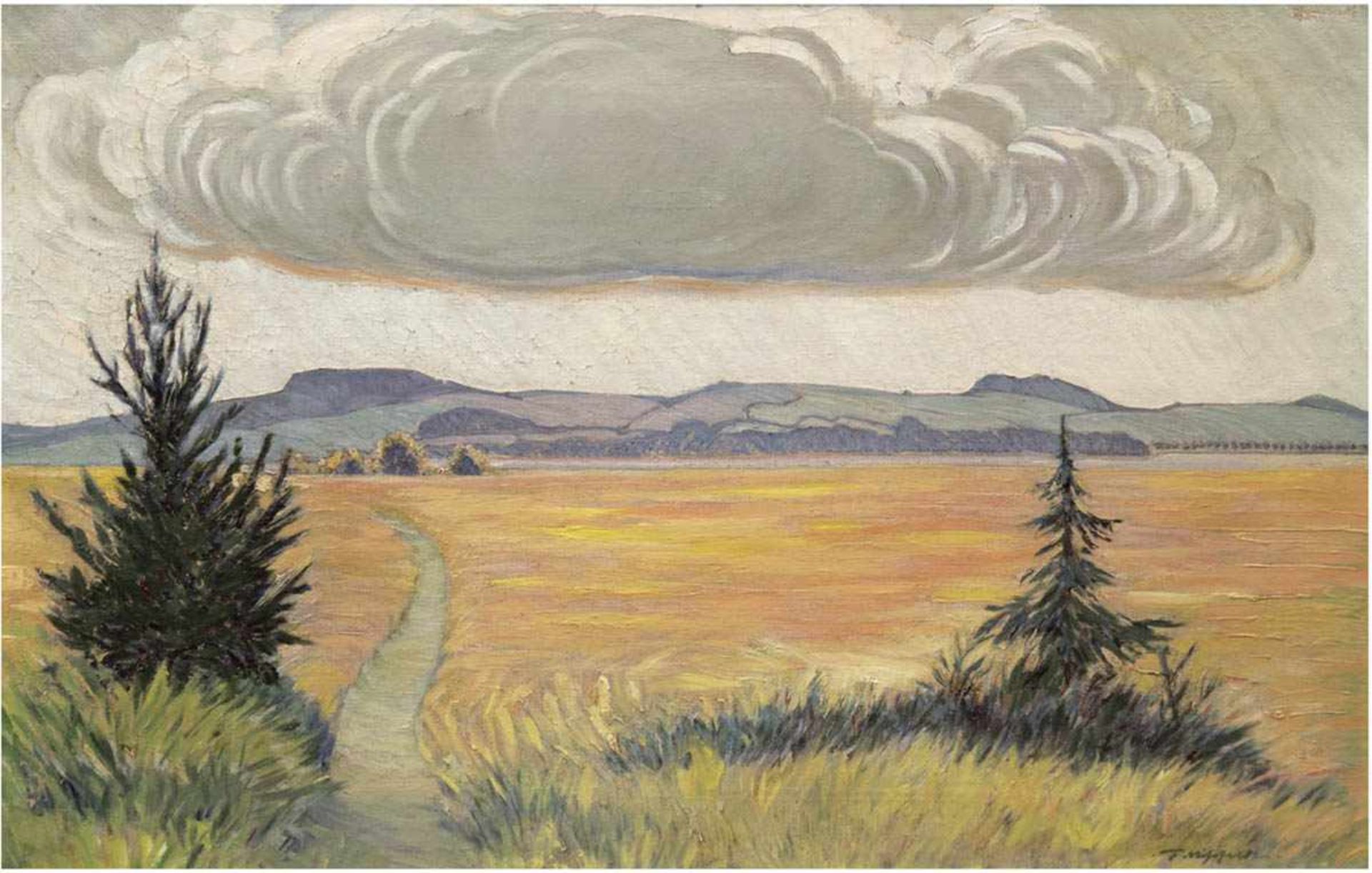 Mißfeld, Friedrich (1874 Kiel-1969 Schleswig) "Wolke über dem Feld", Öl/Lw., sign.u.r.,43,5x65 cm,