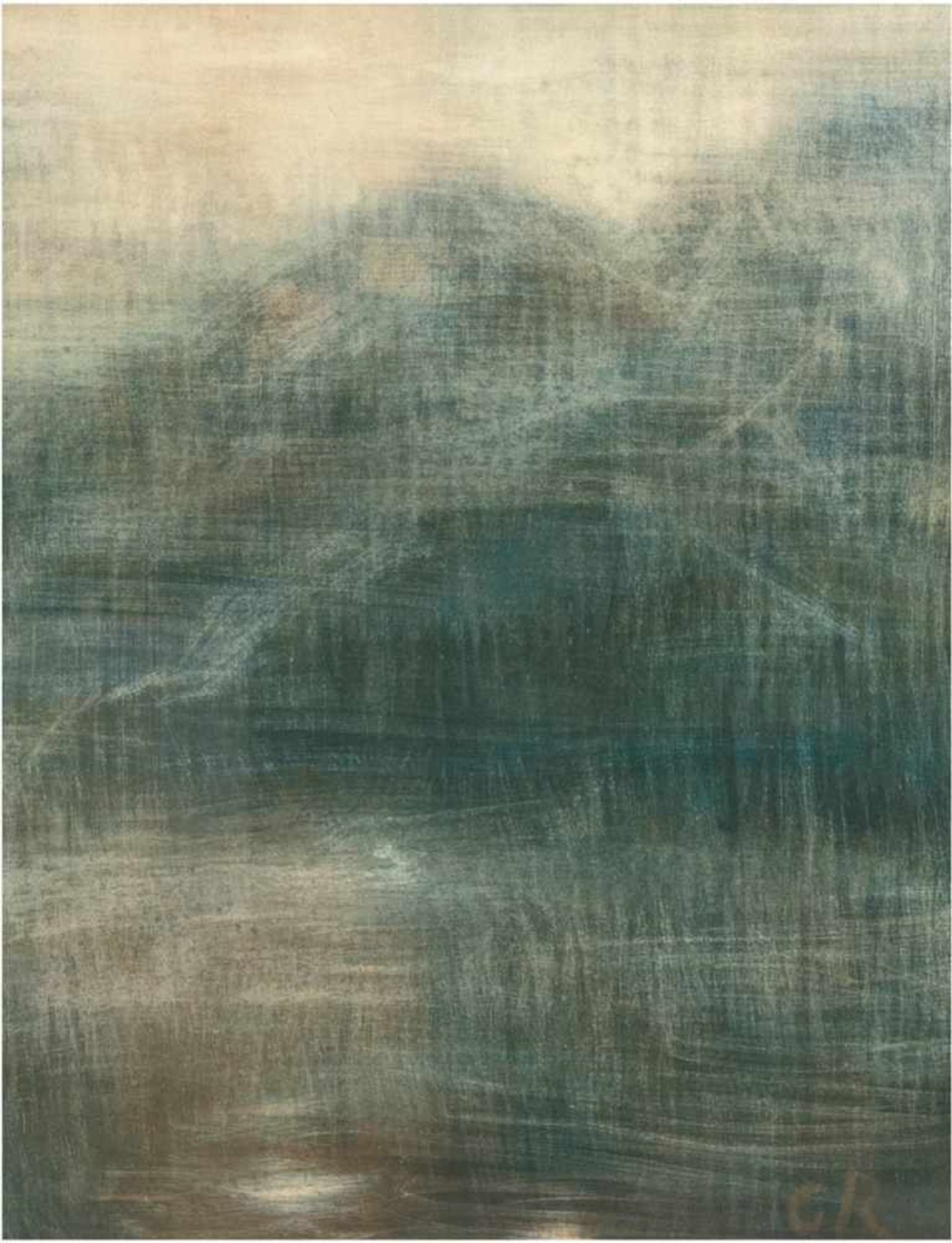"Landschaft im Nebel", Grafik, monogr."CR" u.r., 55x42 cm, im Passepartout hinter Glas undRahmen