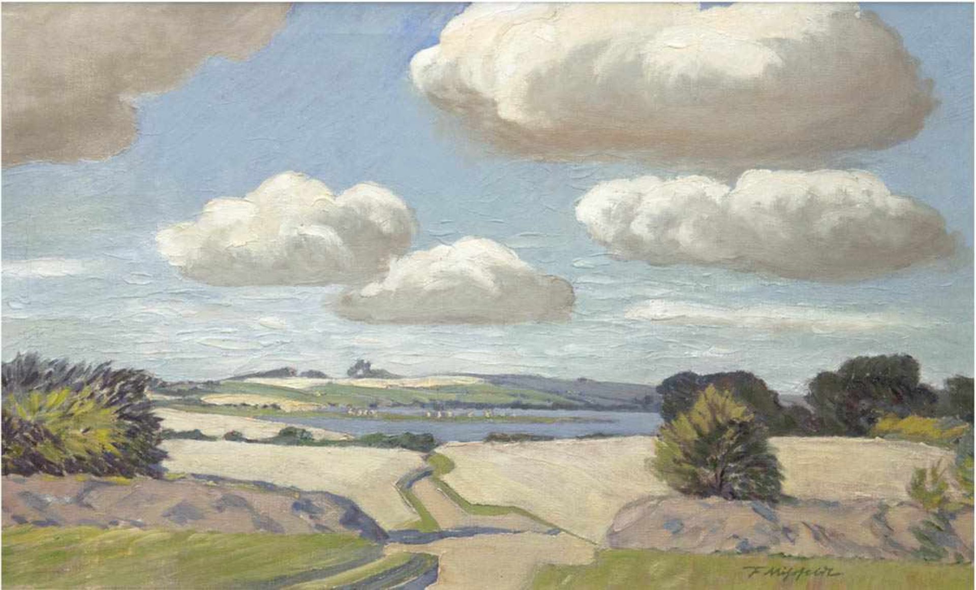 Mißfeld, Friedrich (1874 Kiel-1969 Schleswig) "Sommerlandschaft am See", Öl/Lw., sign.u.r., 40x62