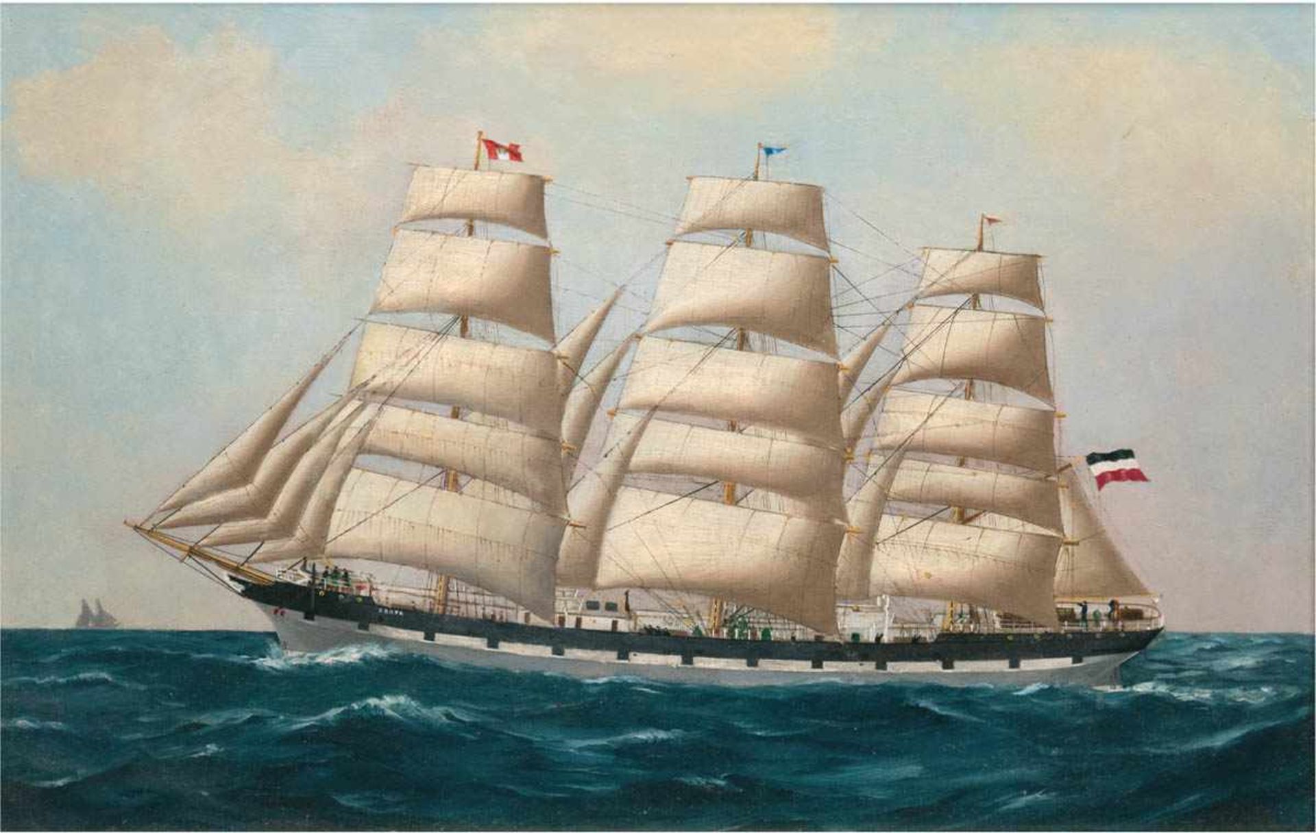 Kapitänsbild des 19. Jh. "Dreimaster 'Erato' auf ruhiger See", Öl/Lw., unsign.,