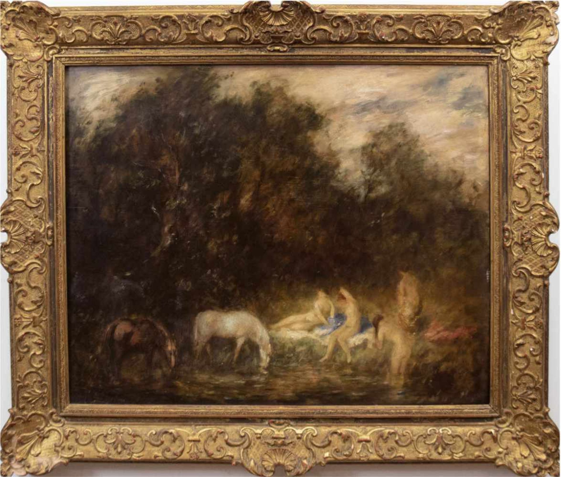 Gatermann, Karl (1883-1959) "Badende Mädchen am Fluß mit Pferden", Öl/Platte, sign. u.l.,71x87 cm,