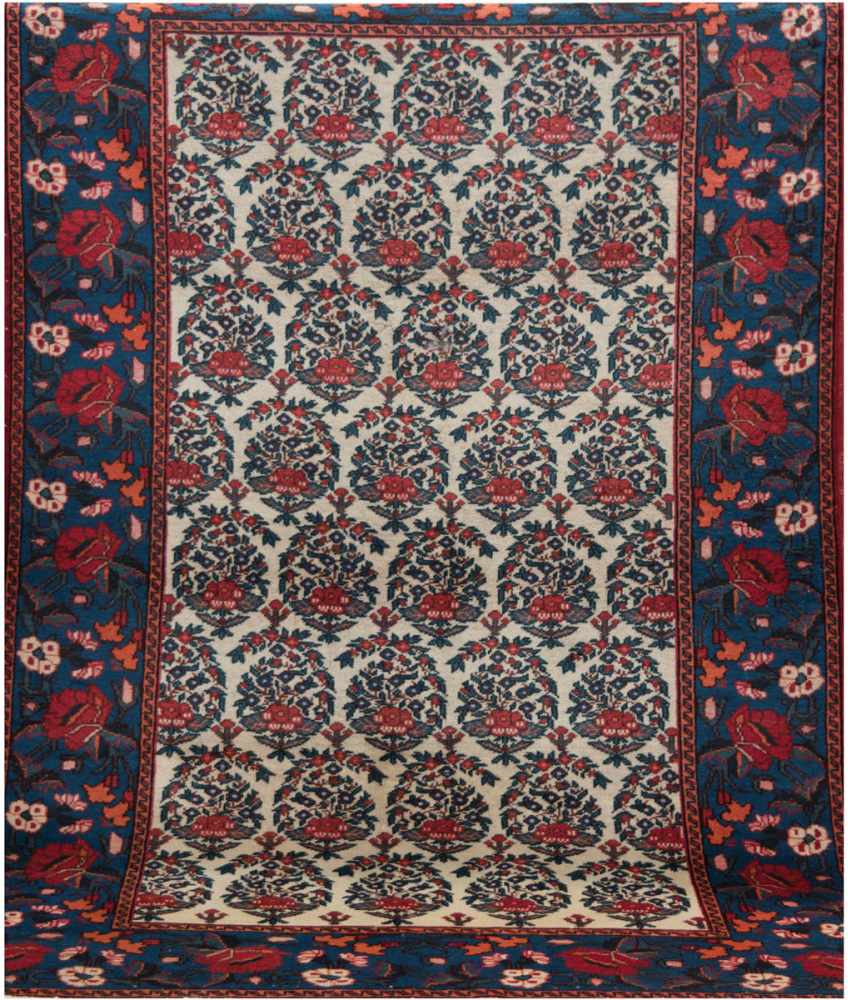 Persischer Hamadan, rot/blaugrundig, mit durchgehendem Muster, floralen Motiven, Kantenbelaufen,