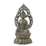 Buddha-Figur "Varada Mudra- Geste der Wunschgewährung", 19. Jh., auf Lotossockel sitzend,Sockel