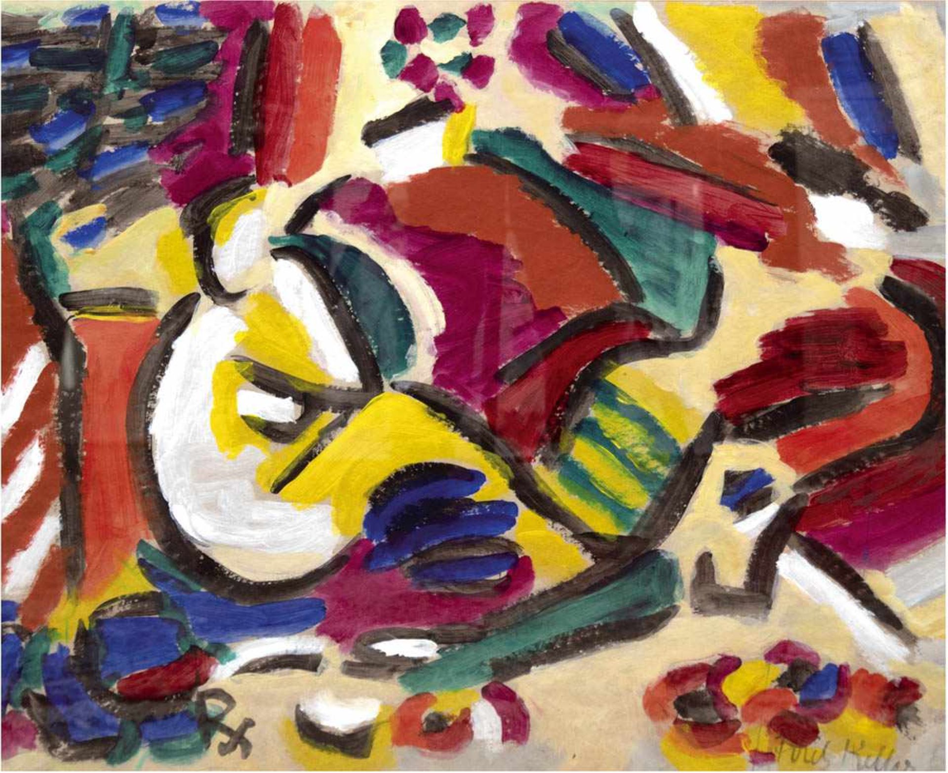Keller, Fritz (1915-1994) "Abstrakte Komposition", Gouache/Papier, sign. u.r., 62x70 cm,hinter